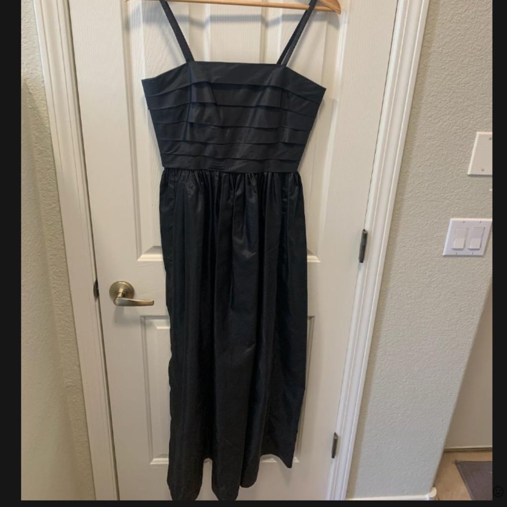 Vintage Taffeta Spaghetti Strap Long Formal Black Gown